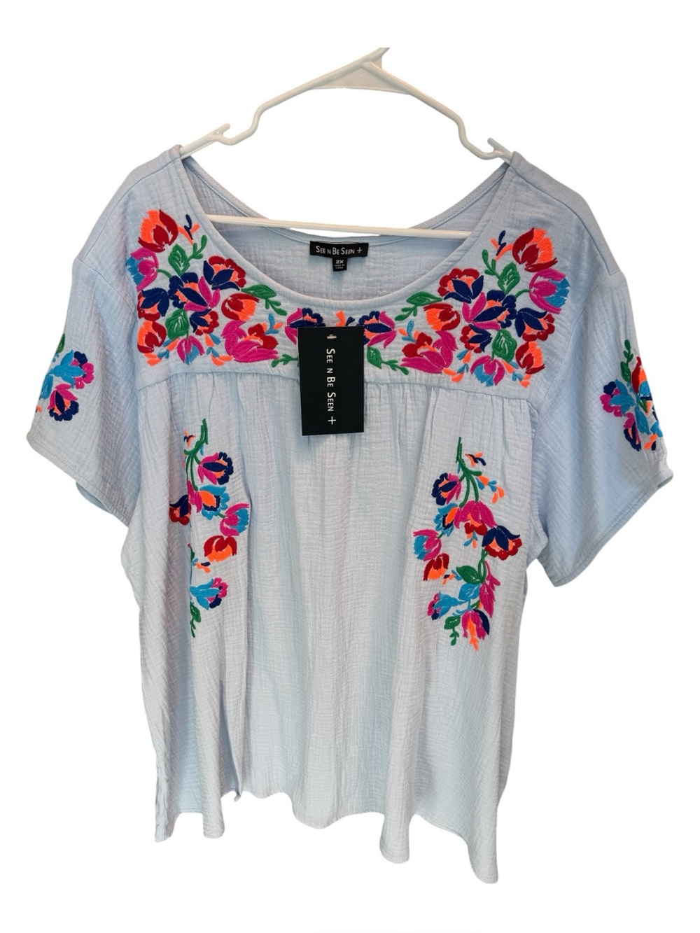 Gauzy Embroidered Top 2X Seen N Be Seen